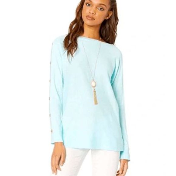 Lilly Pulitzer Milton Boatneck Sweater Whispered Heather Blue, Size XS, MP $148 - Picture 12 of 12